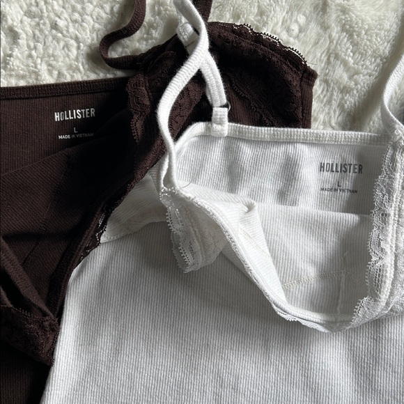 Set of 3 Hollister Lace Trim Camisoles - White, Brown, Navy - Picture 4 of 6